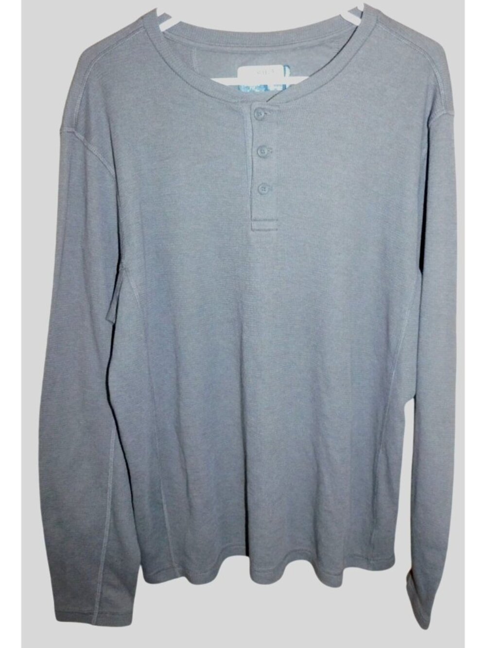 Magellan Outdoors Base Camp Shirt L Gray Waffle Knit Henley Thermal READ